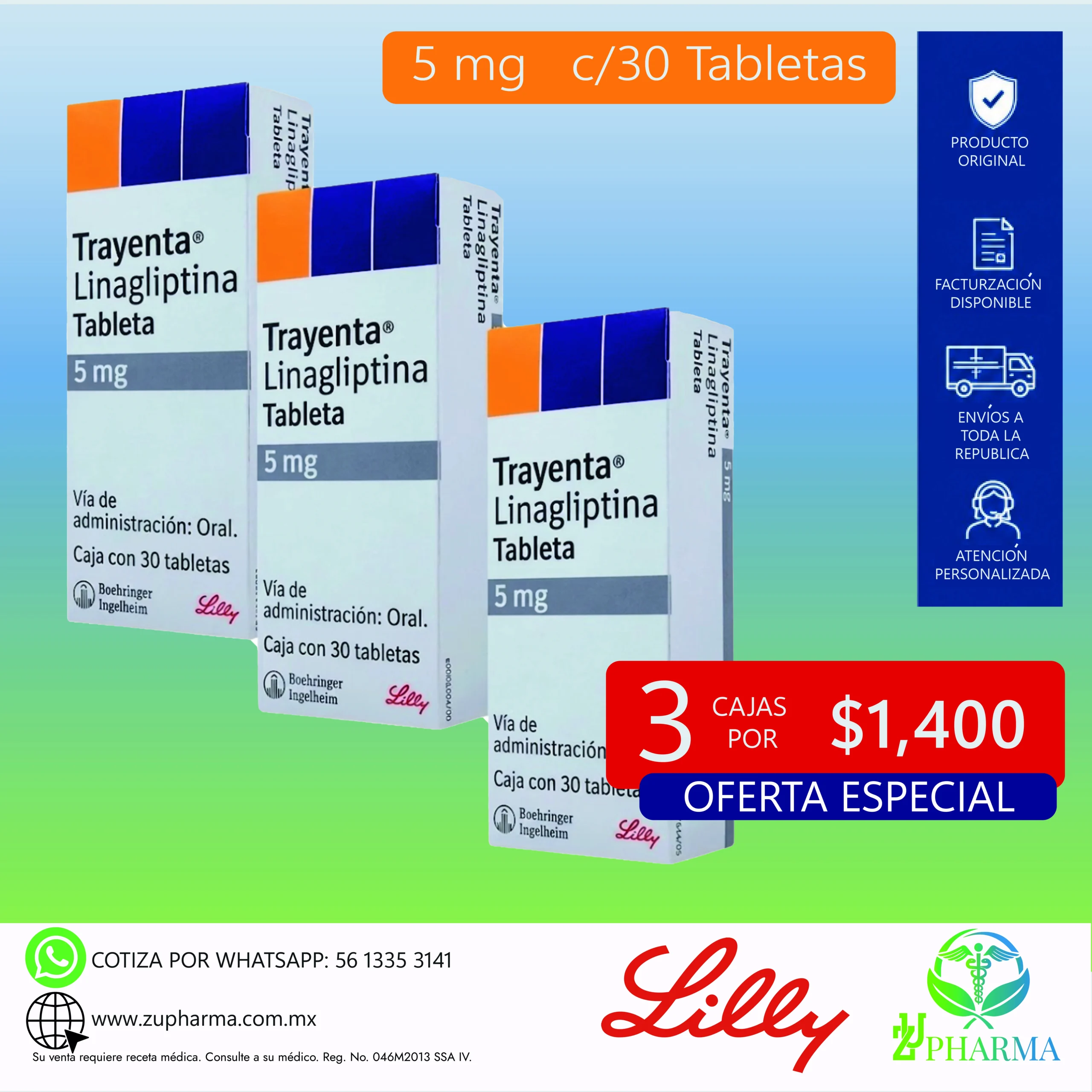 Trayenta 5 Mg Oral 30 Tabletas. - Imagen 3