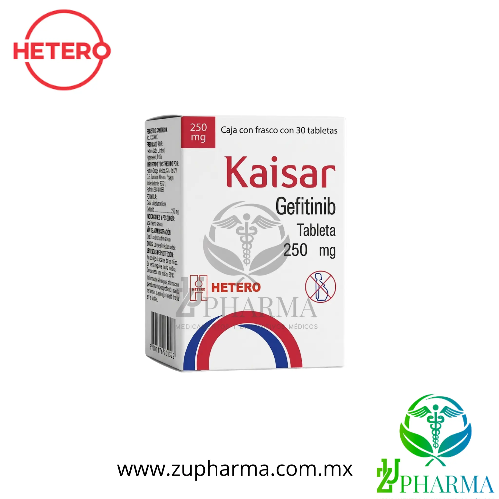 Kaisar Gefitinib 250 mg Caja con Frasco con 30 Tabletas - Hetero