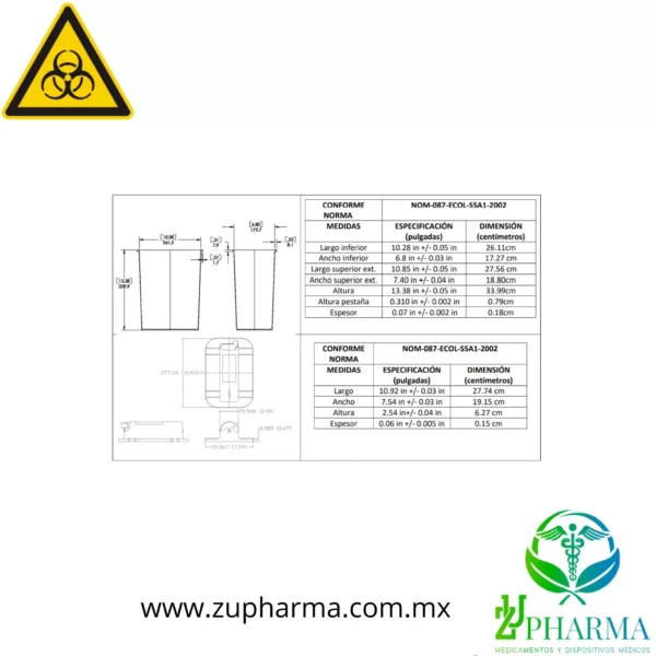 Contenedor para residuos Punzocortantes Biológico-Infecciosos. 13 L - Imagen 2