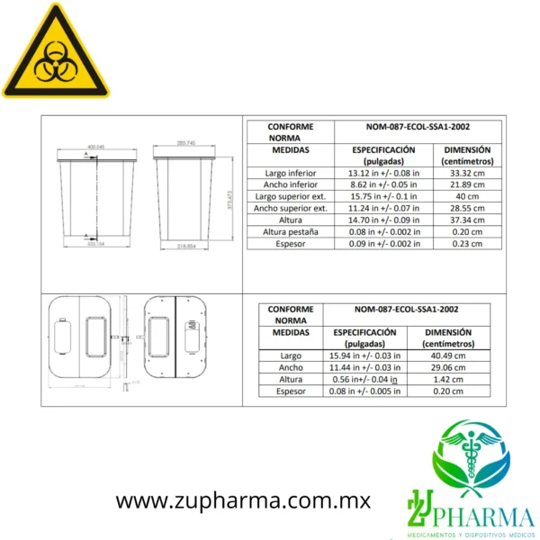 Contenedor para residuos Punzocortantes Biológico-Infecciosos. 30 L - Imagen 2