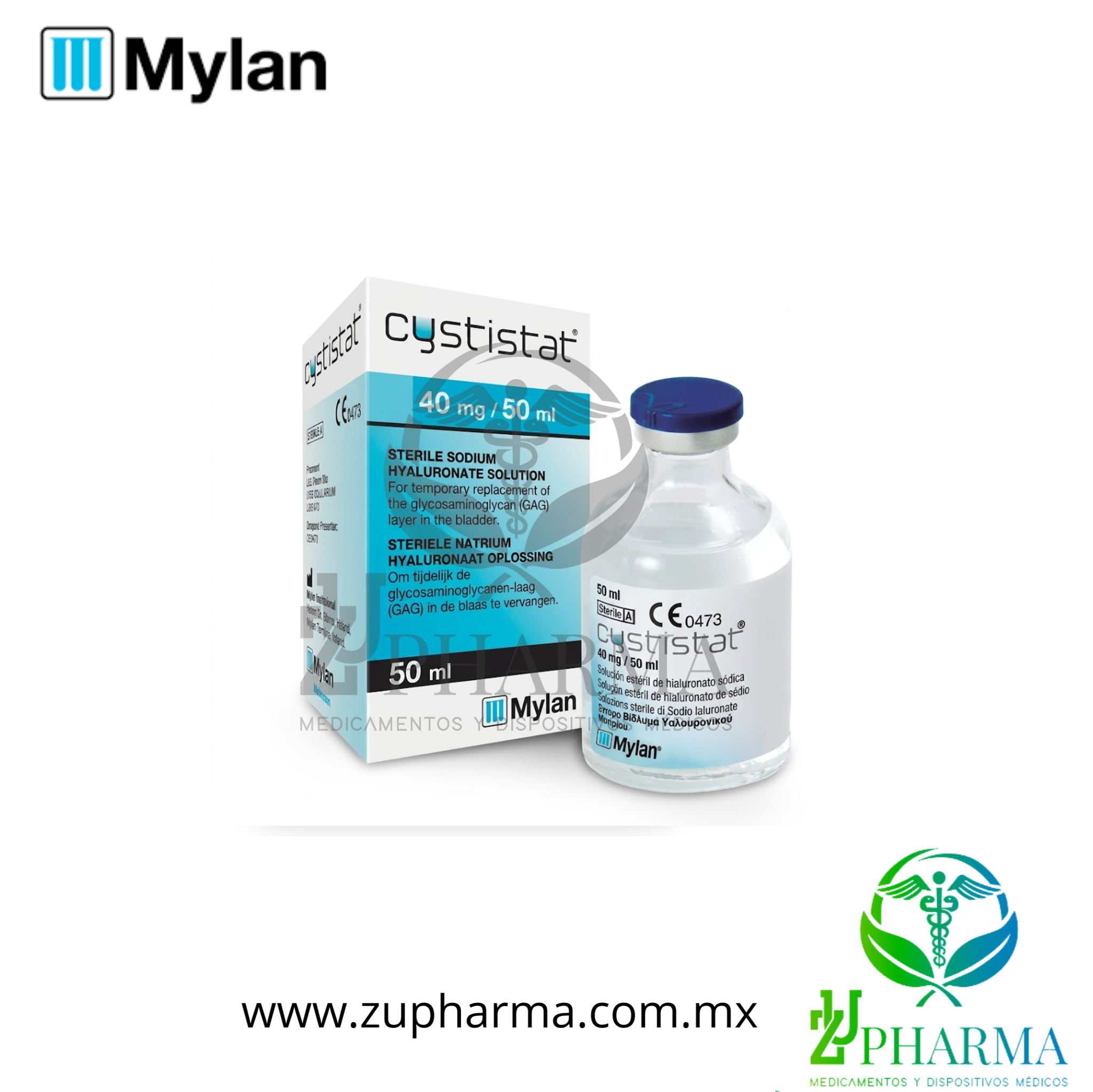 CYSTISTAT (Hialuronato de Sodio) 40 mg / 50 mL Caja con 1 Frasco Ámpula con Solución Estéril