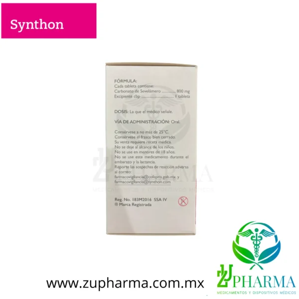 Rifosar 800 mg con 180 tabletas (Sevelamero 800 mg – Laboratorio Synthon) - Imagen 2