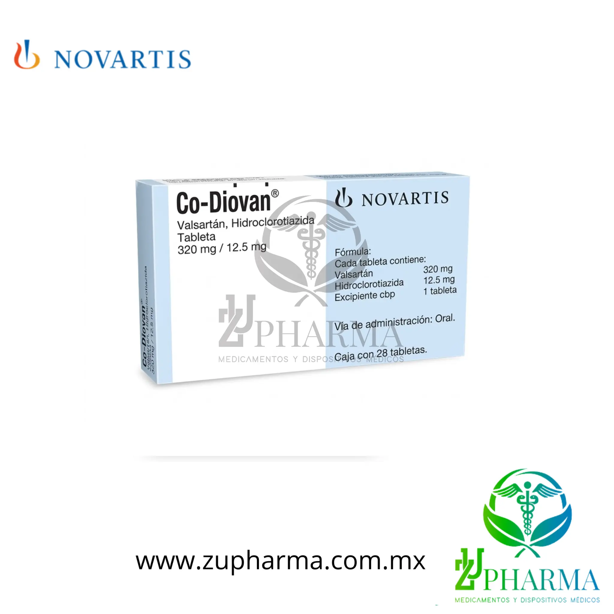 CO-DIOVAN (Valsartán / Hidroclorotiazida) - 320 mg / 12.5 mg 28 Tabletas