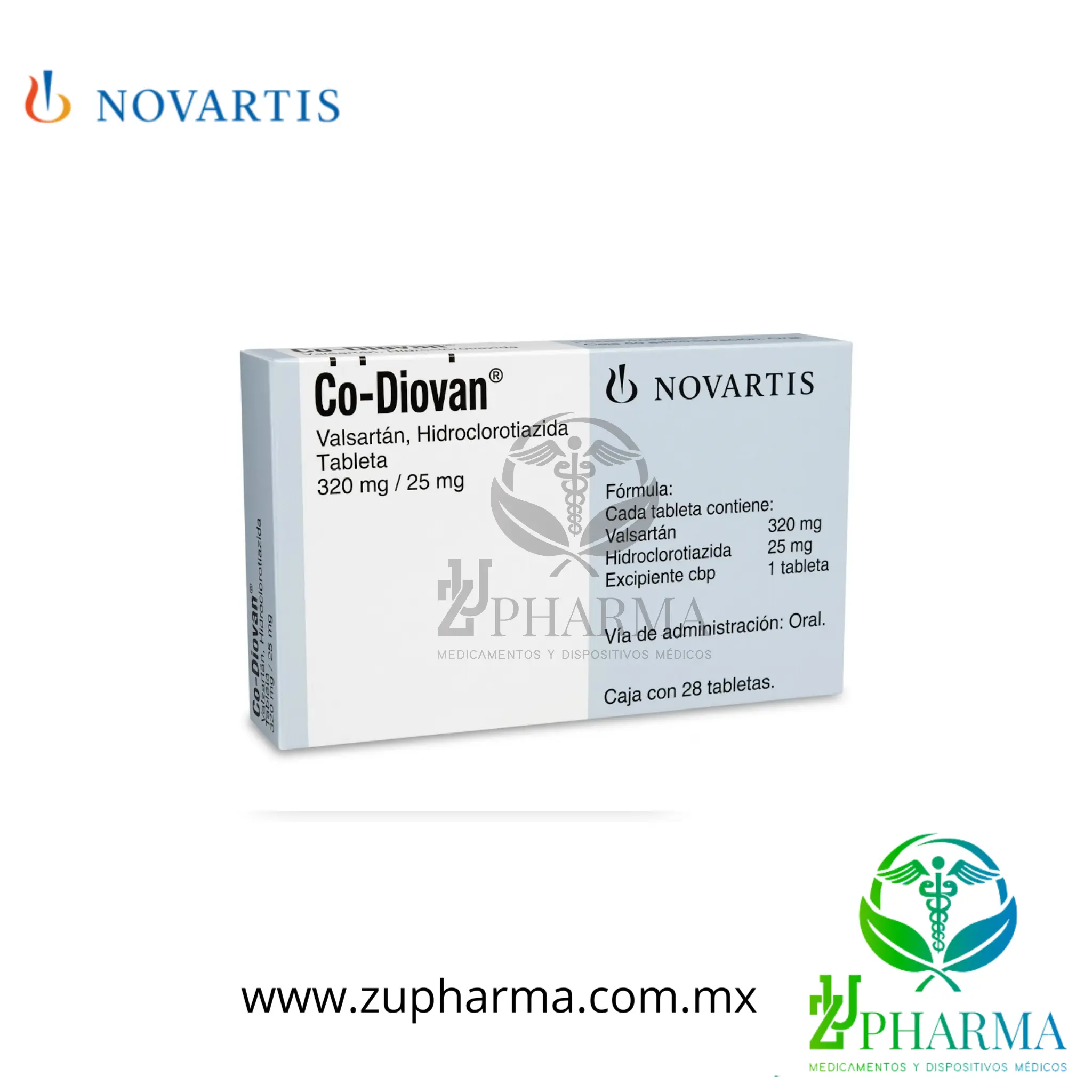 CO-DIOVAN (Valsartán / Hidroclorotiazida) - 320 mg / 25 mg 28 Tabletas