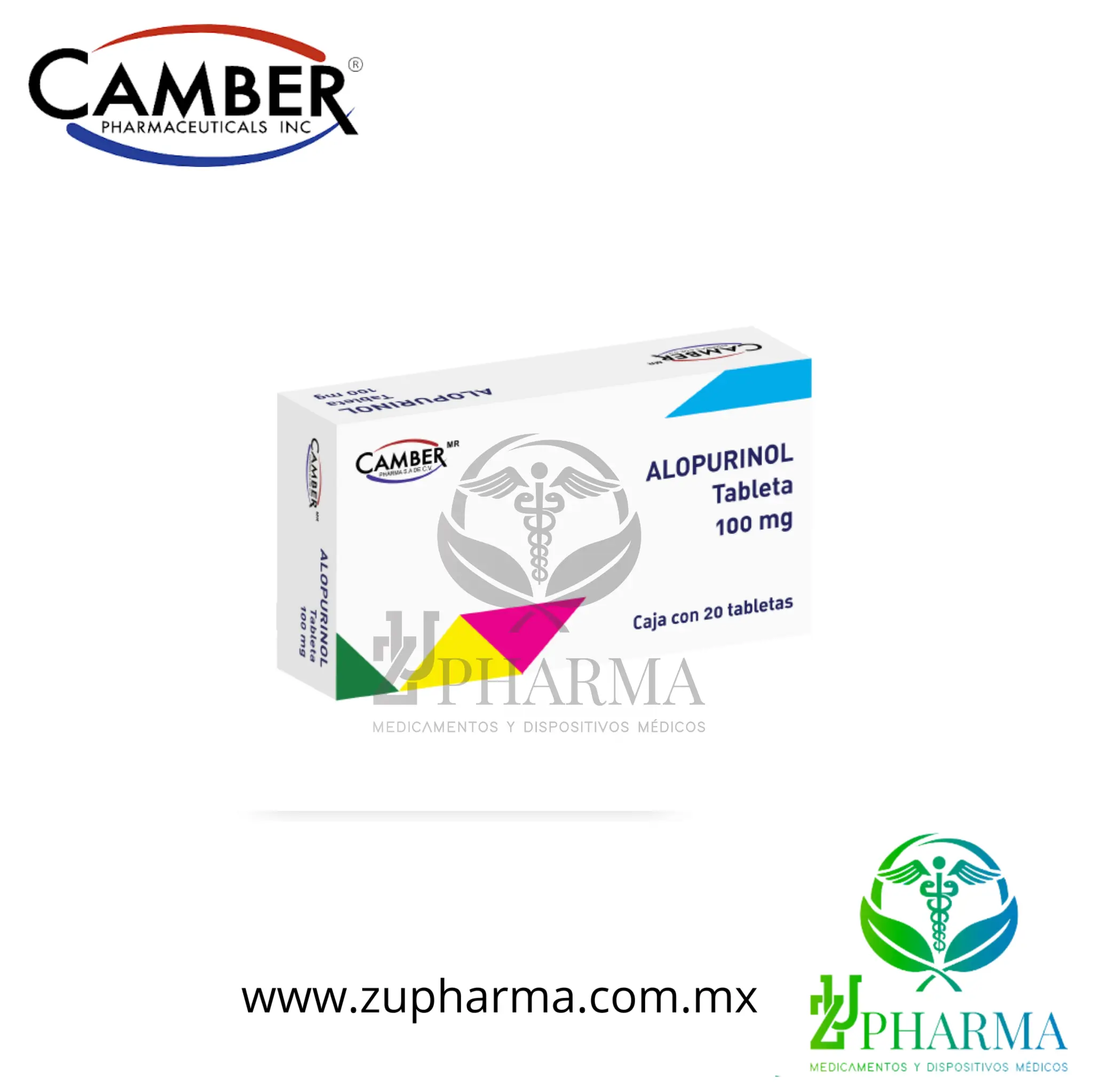 Alopurinol 100 mg Caja con 20 Tabletas - Camber