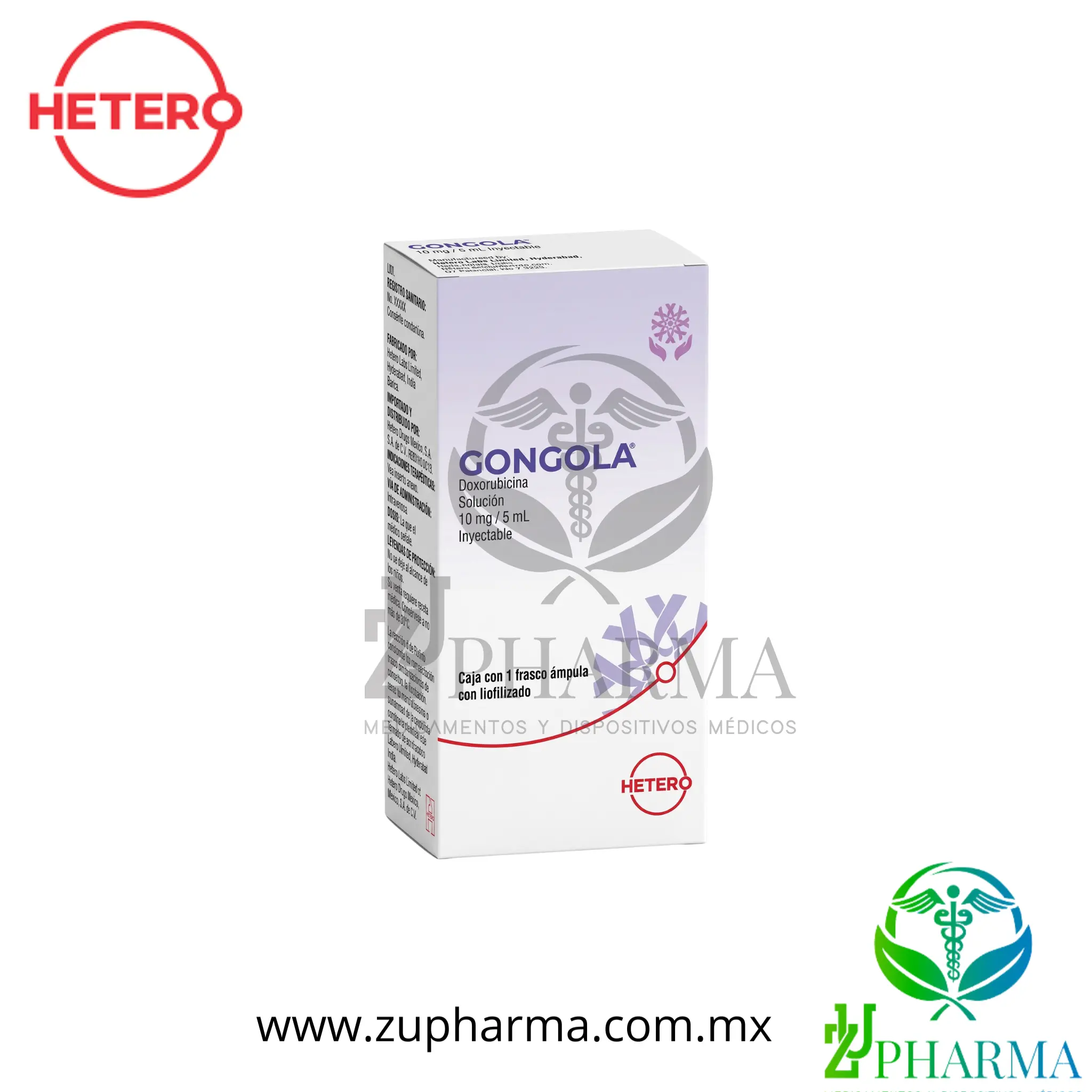 Gongola Doxorubicina 10 mg / 5 mL Caja con 1 Frasco Ámpula - Hetero