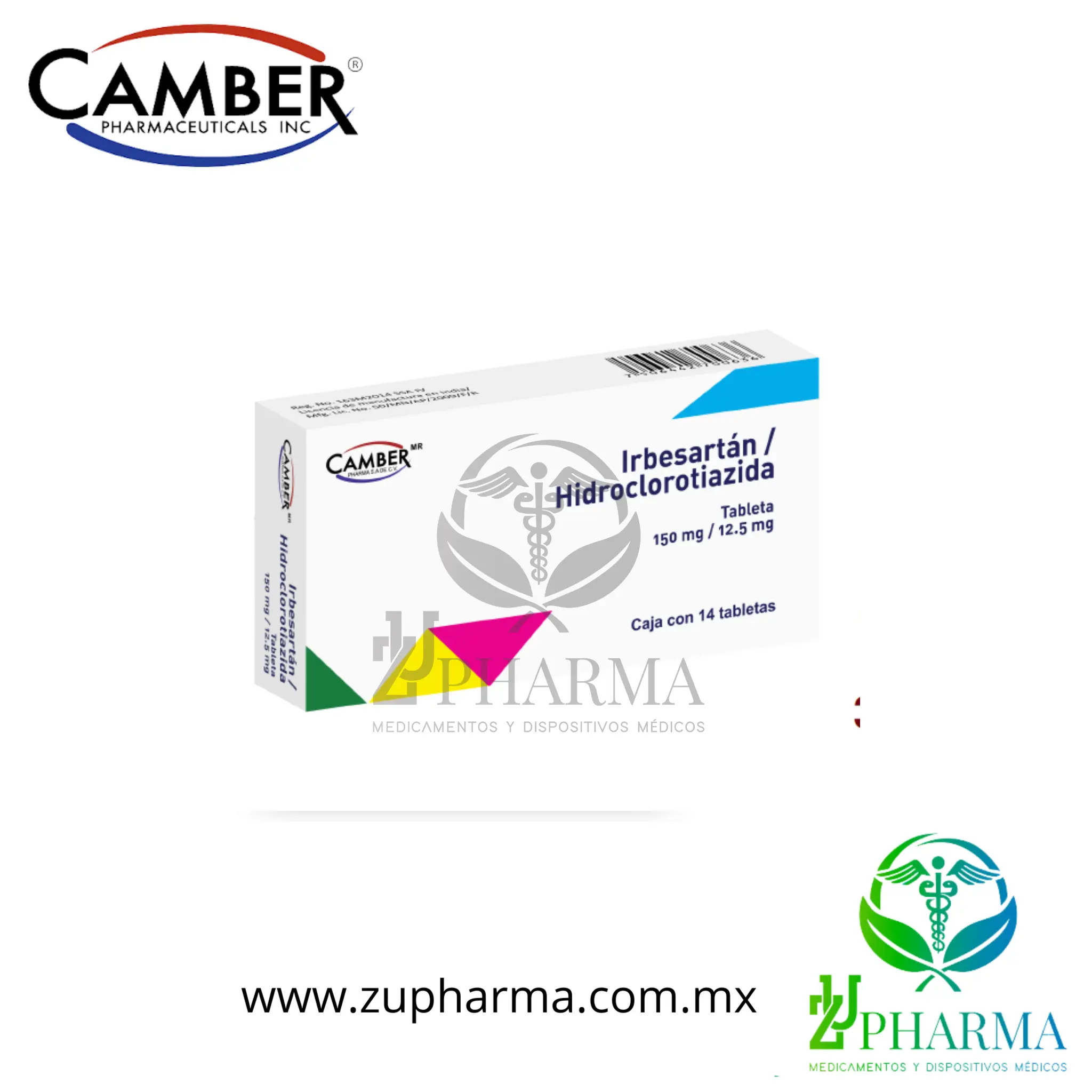 Irbesartán / Hidroclorotiazida 150 mg / 12.5 mg Caja con 14 Tabletas - Camber