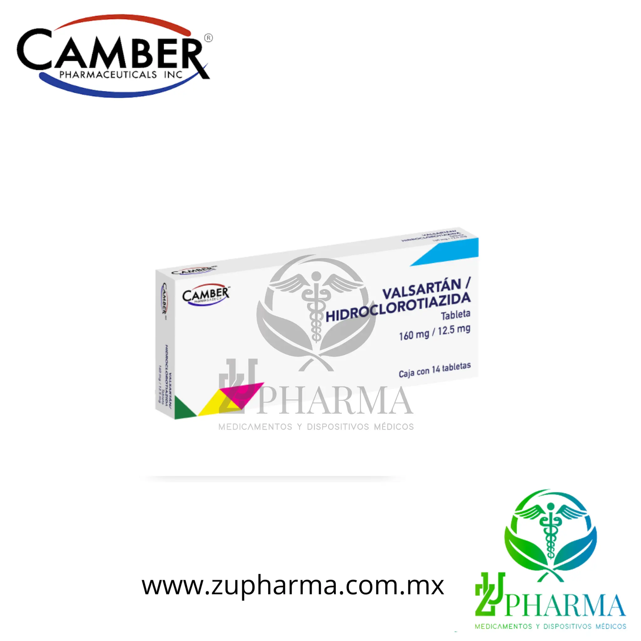 Valsartán / Hidroclorotiazida 160 mg / 12.5 mg Caja con 14 Tabletas - Camber