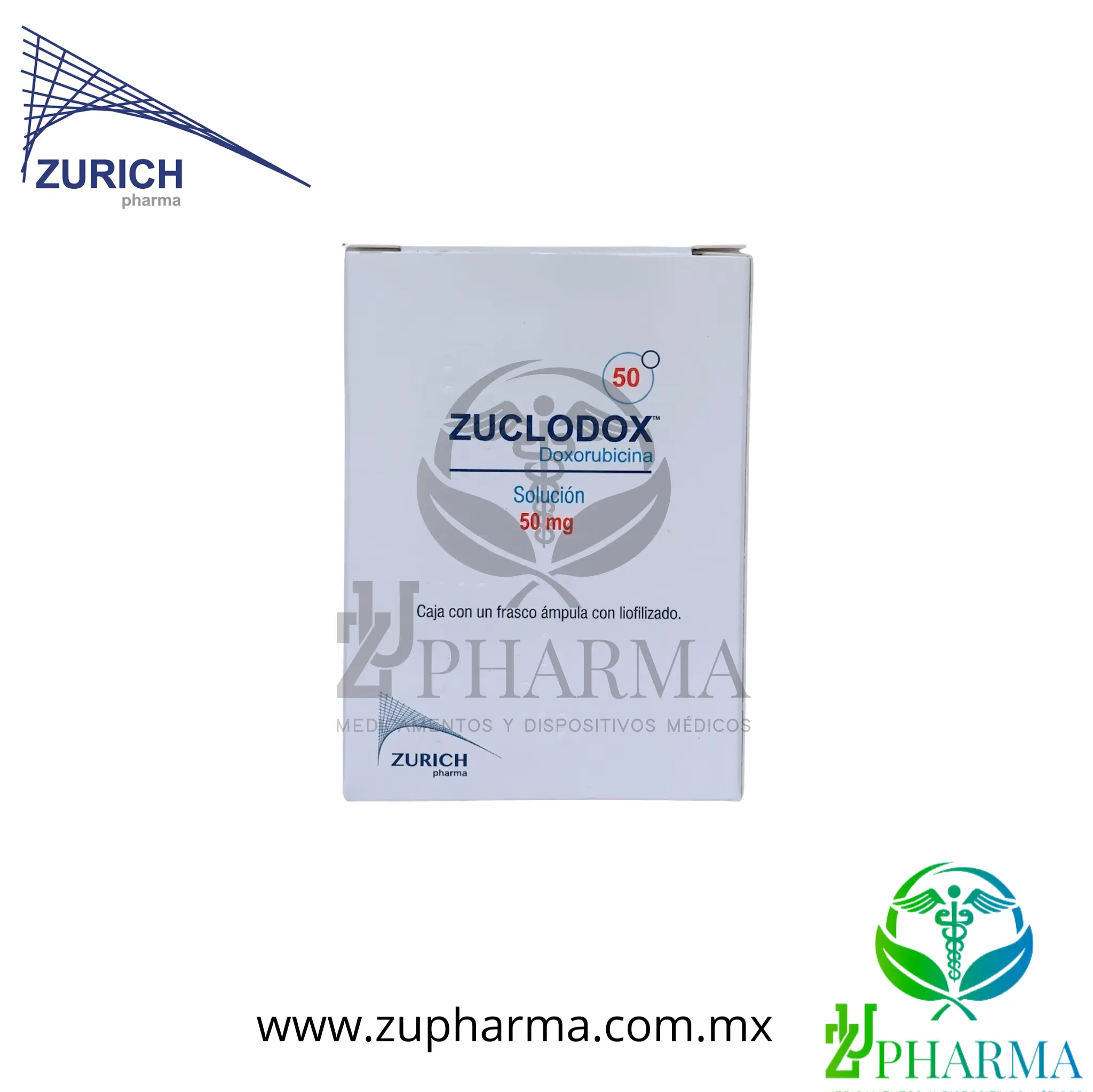 Zuclodox Doxorubicina 50 mg Caja con Frasco Ámpula