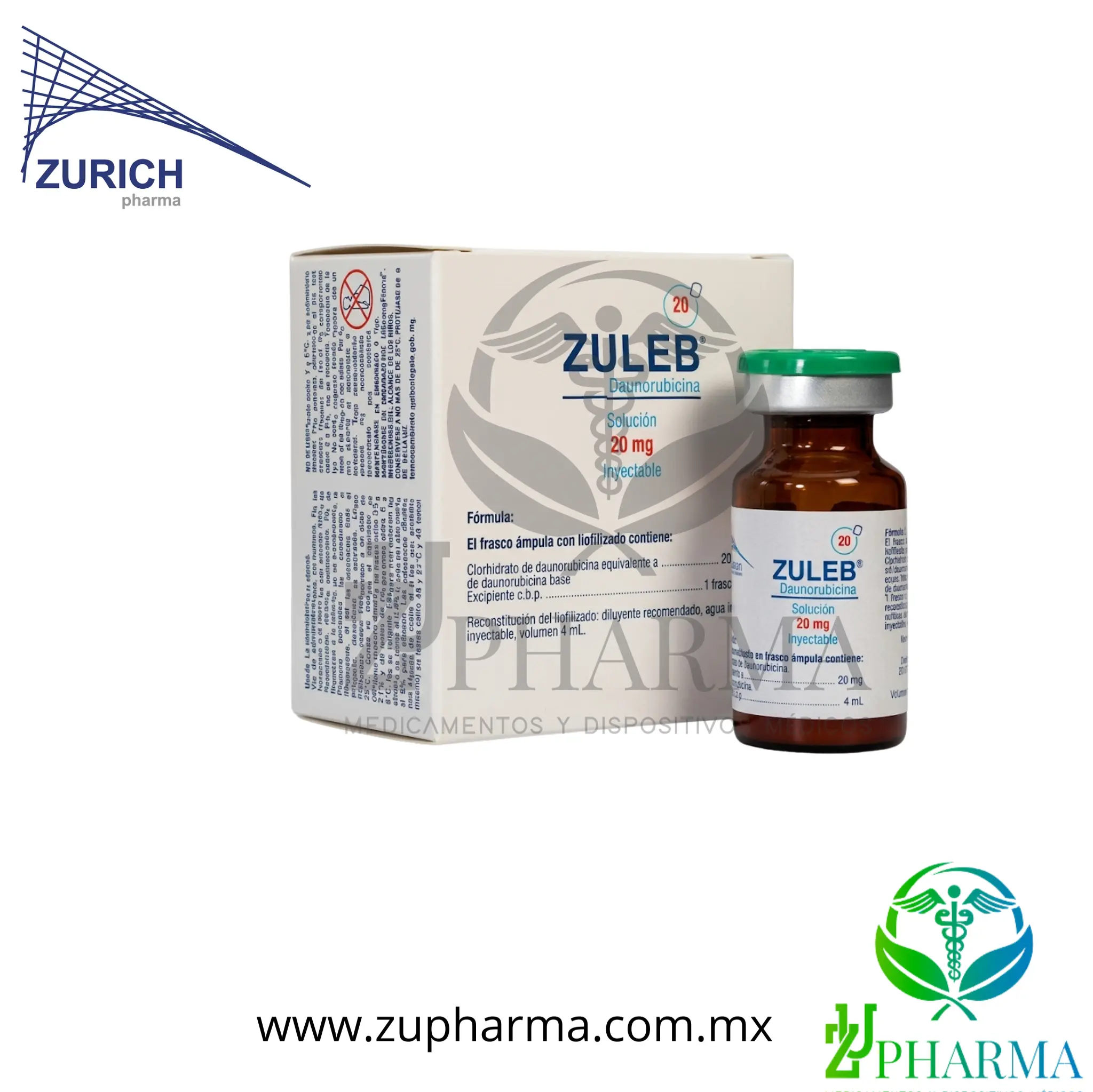 Zuleb Daunorubicina 20 mg Caja con Frasco Ámpula