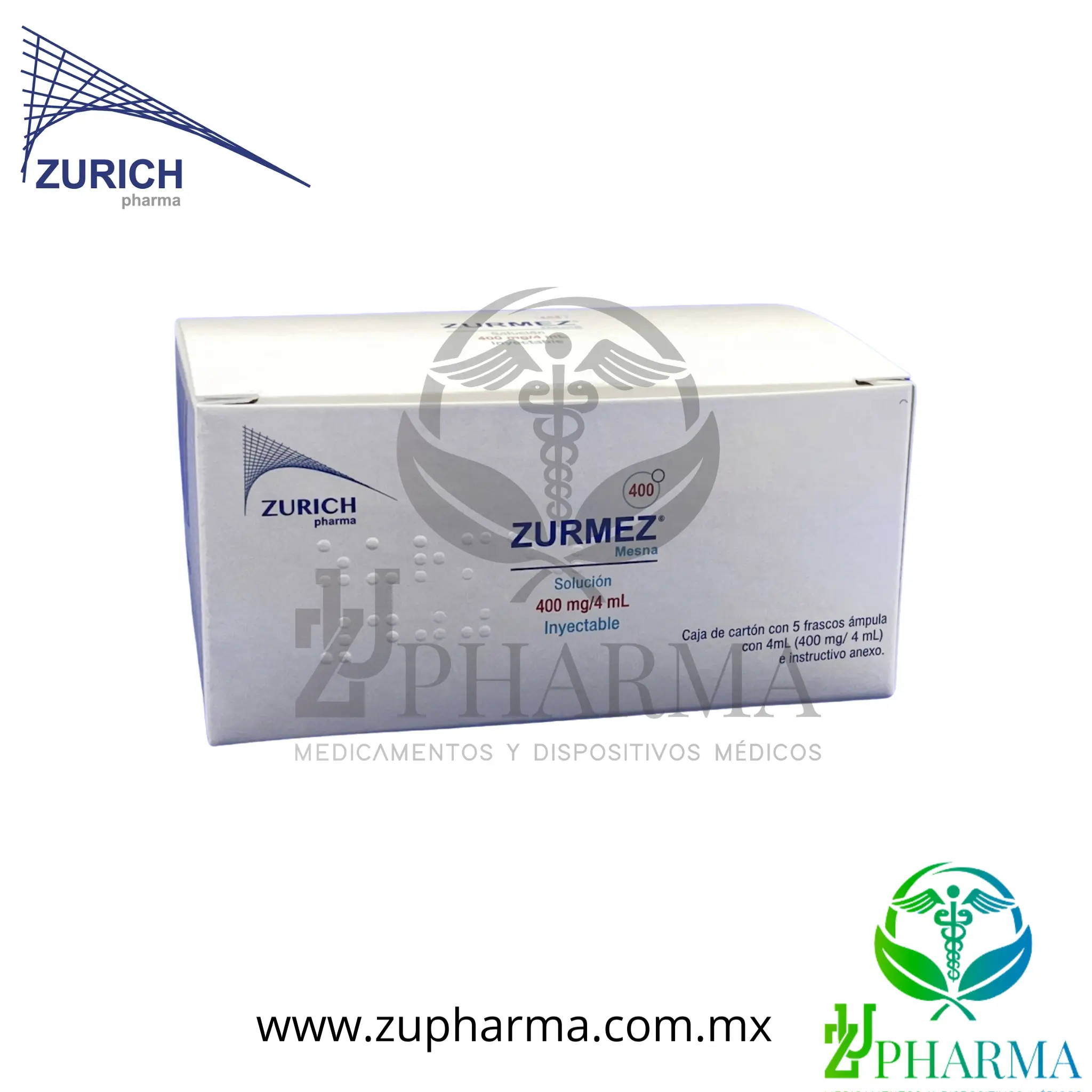 Zurmez Mesna 400 mg / 4 mL Caja con 5 Frascos Ámpula