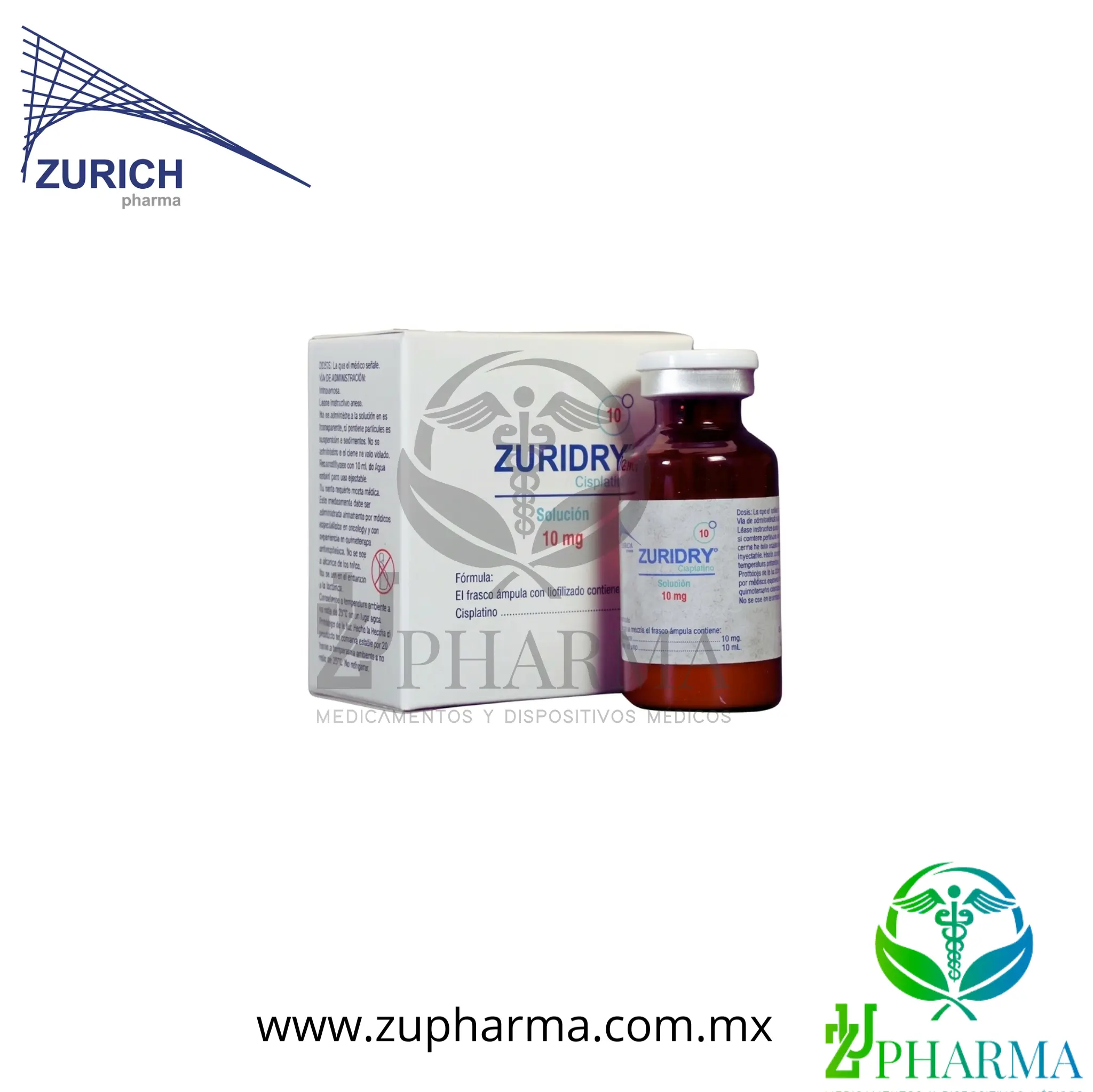Zuridry Cisplatino 10 mg Caja con 1 Frasco Ámpula - Zurich Pharma