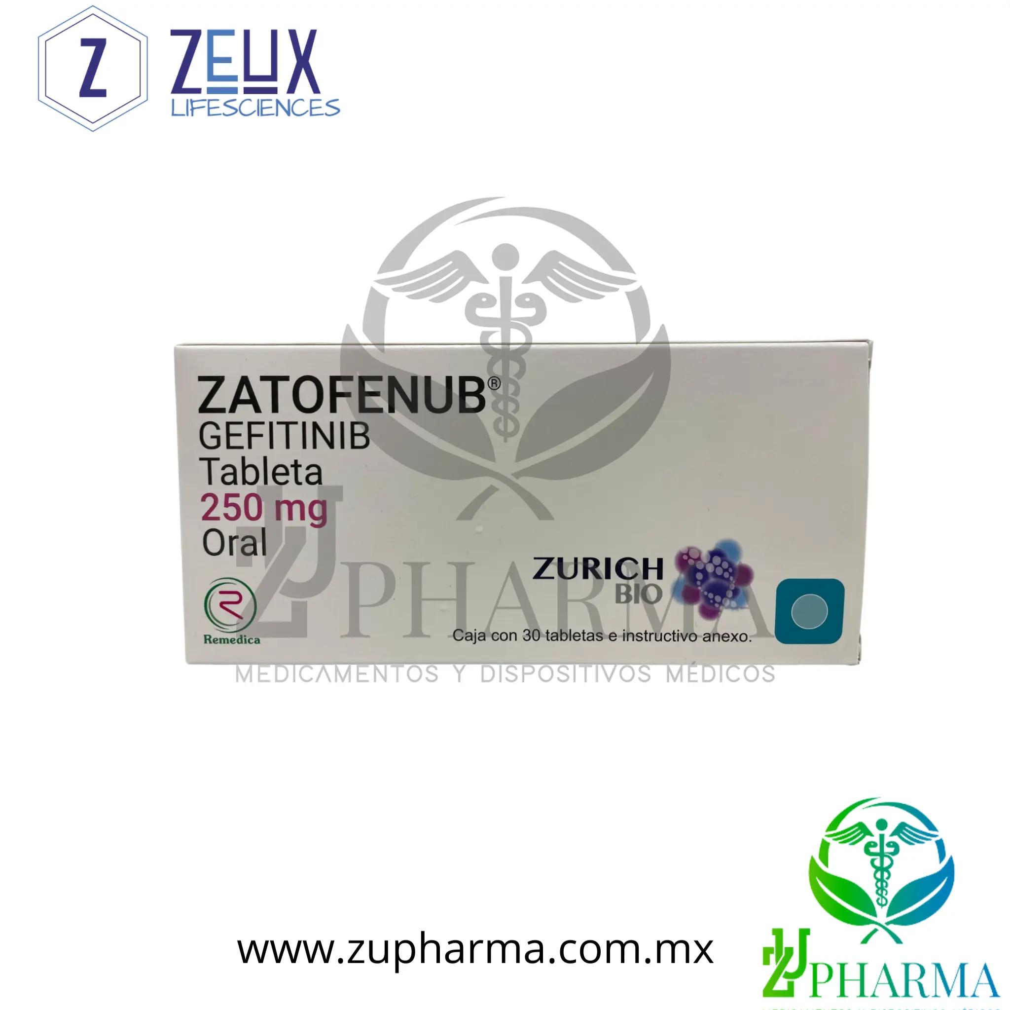 Zatofenub Gefitinib 250 mg Tabletas Caja con 30 - Zurich Bio / Remedica