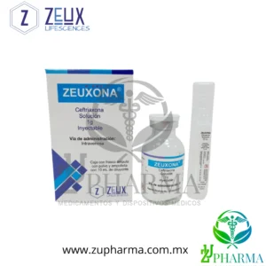 Zeuxona Ceftriaxona 1 g Solución Inyectable IV Caja con Frasco Ámpula y Diluyente - Zeux Lifesciences