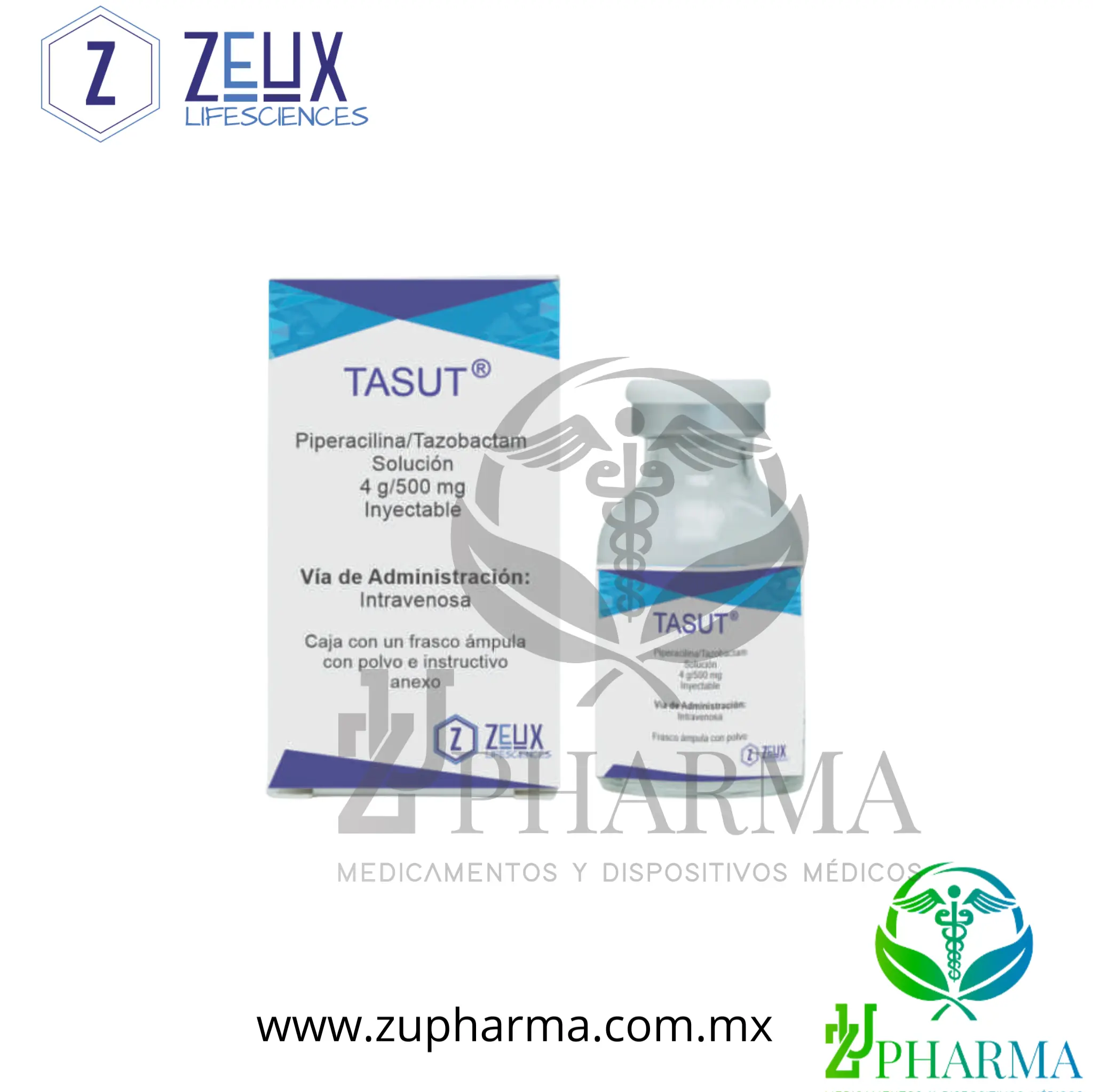 Tasut Piperacilina / Tazobactam 4 g / 500 mg Caja con Frasco Ámpula - Zeux Lifesciences