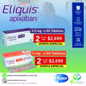 Eliquis Apixabán 2.5 mg y 5 mg Tabletas - Caja con 60 - Pfizer / Bristol-Myers Squibb