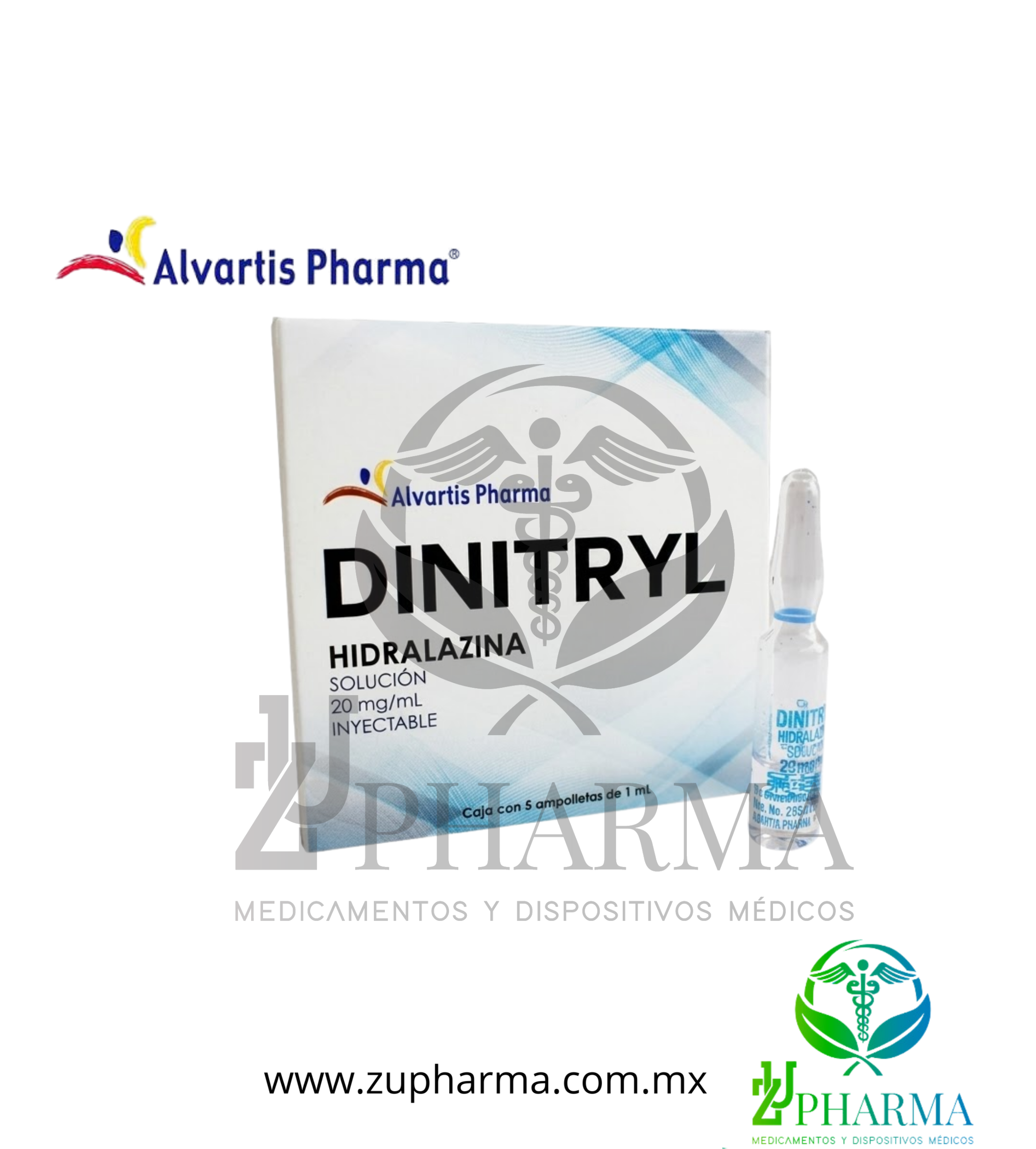 Dinitryl (Hidralazina) 20 mg/mL Solución Inyectable Caja con 5 Ampolletas - Alvartis Pharma