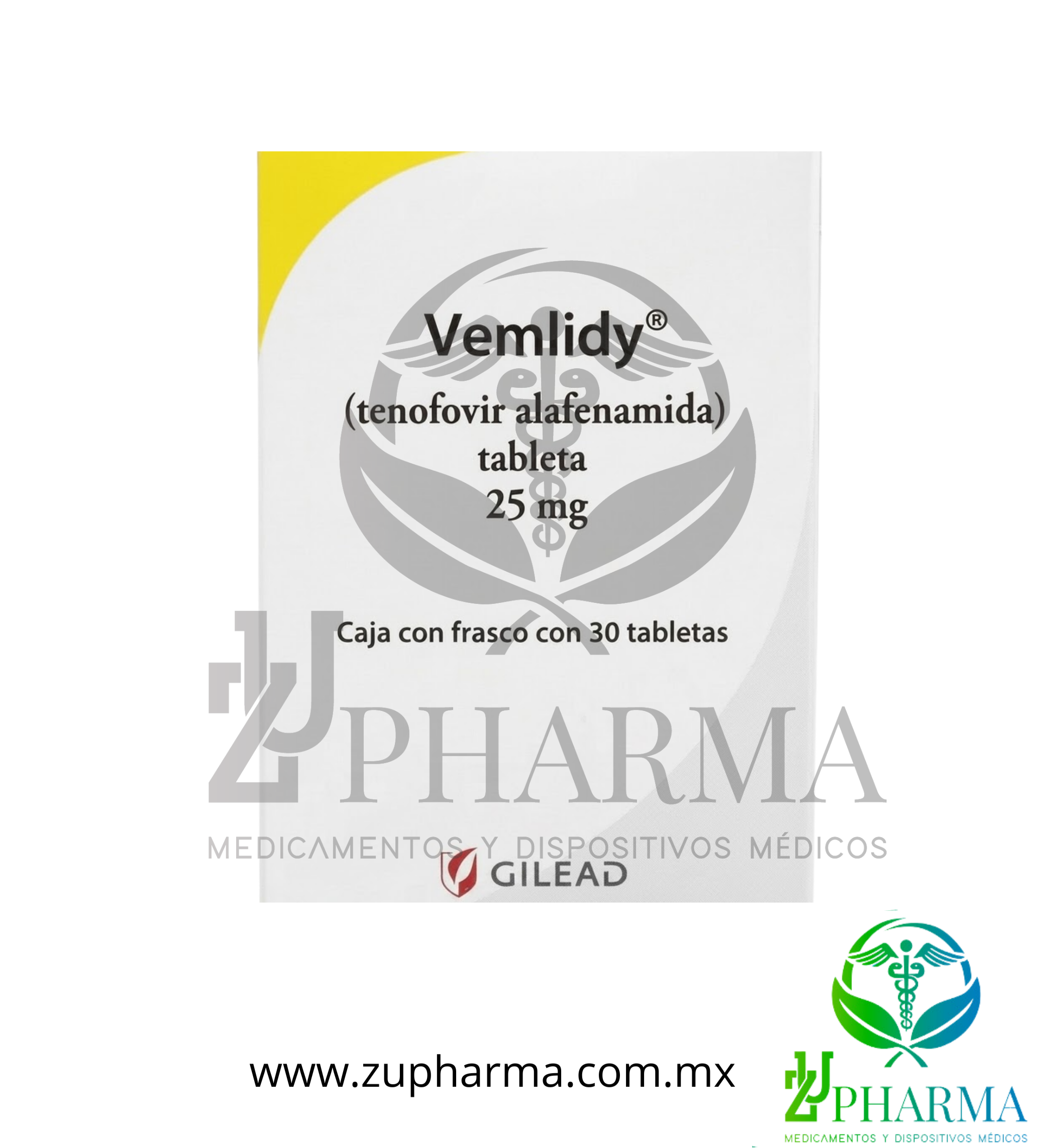 Vemlidy (Tenofovir alafenamida) 25 mg Caja con Frasco con 30 Tabletas - Gilead