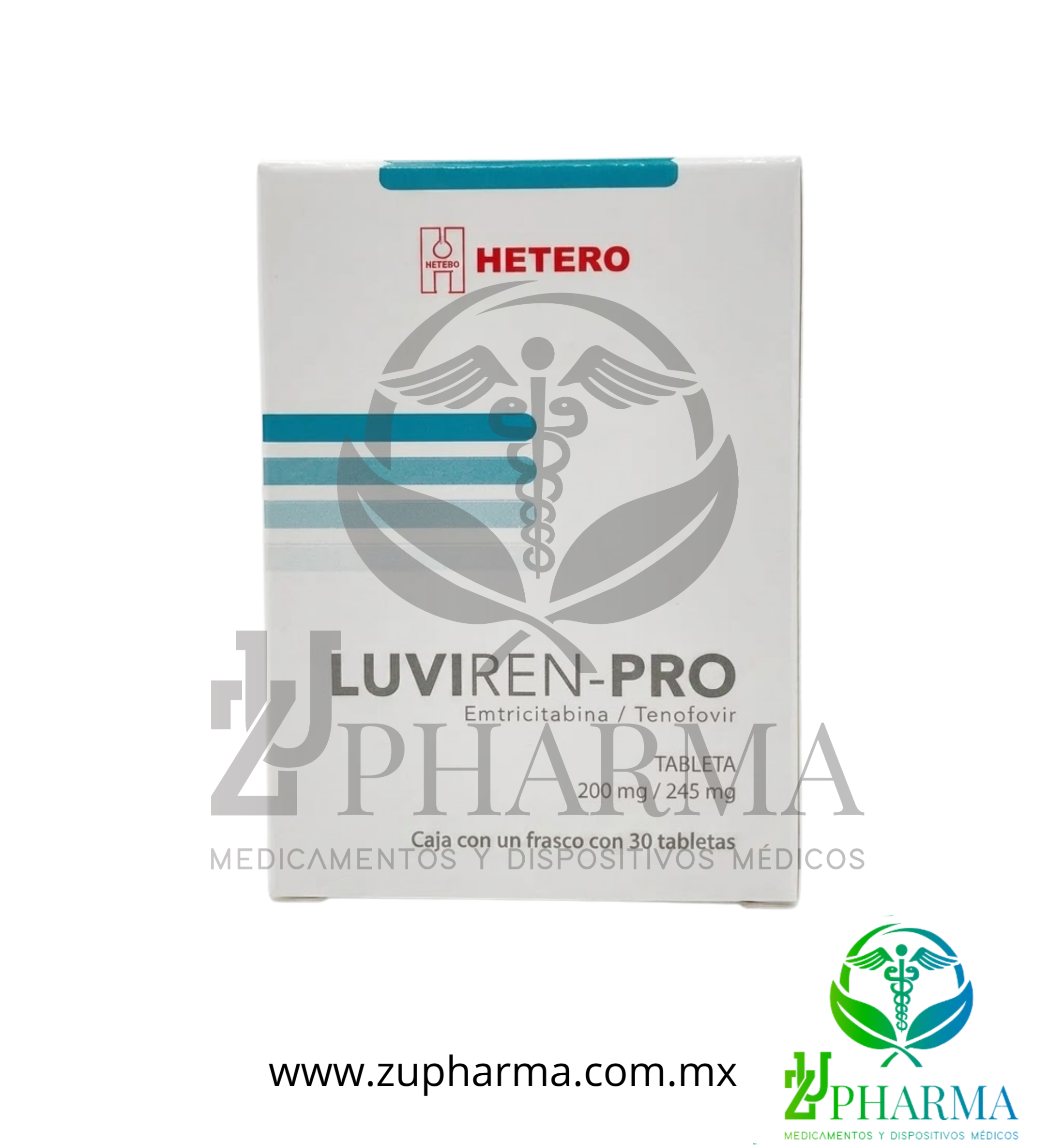 Luviren-Pro (Emtricitabina / Tenofovir) 200 mg / 245 mg Caja con Frasco con 30 Tabletas - Hetero