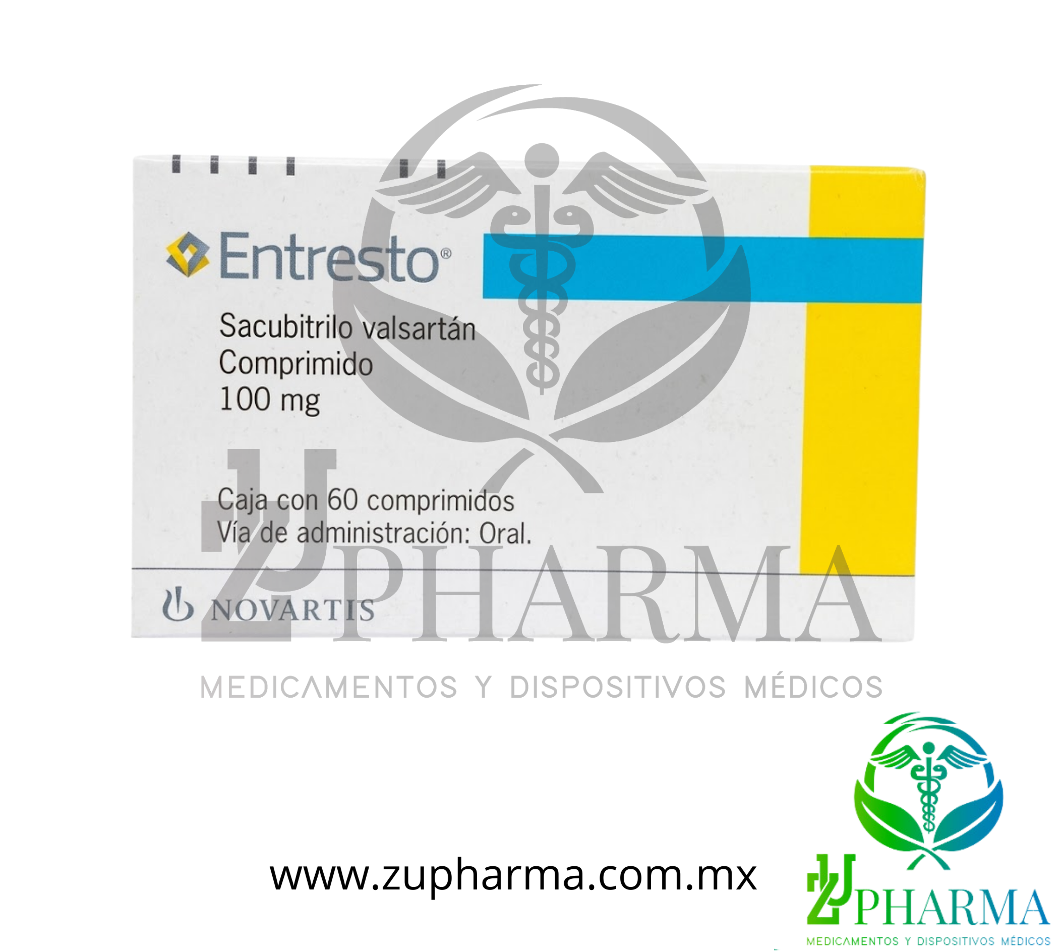 Entresto (Sacubitrilo / Valsartán) 100 mg Caja con 60 Comprimidos - Novartis