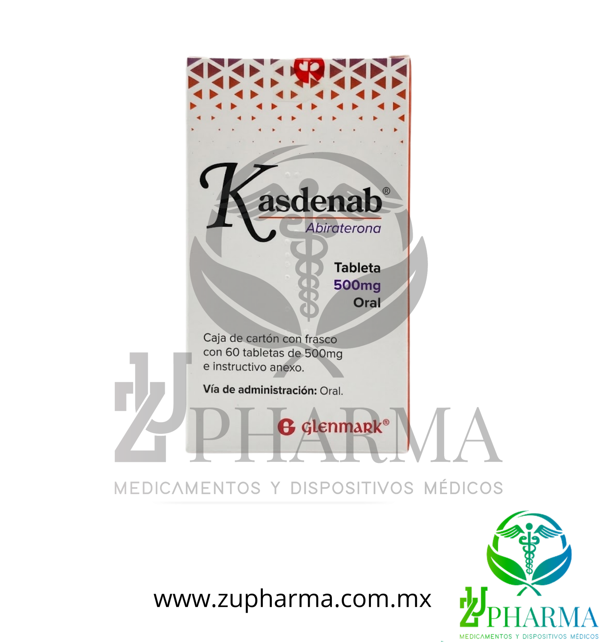 Kasdenab (Abiraterona) 500 mg Caja con Frasco con 60 Tabletas - Glenmark