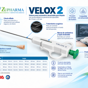 Sistema Semi-Automático Desechable para Biopsia de Tejido Blando VELOX 2 Medax® – Penetración Ajustable (15 mm / 22 mm)