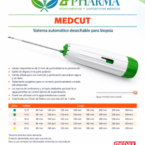 Sistema Automático Desechable para Biopsia de Tejido Blando MEDCUT Medax® – Penetración de 22 mm