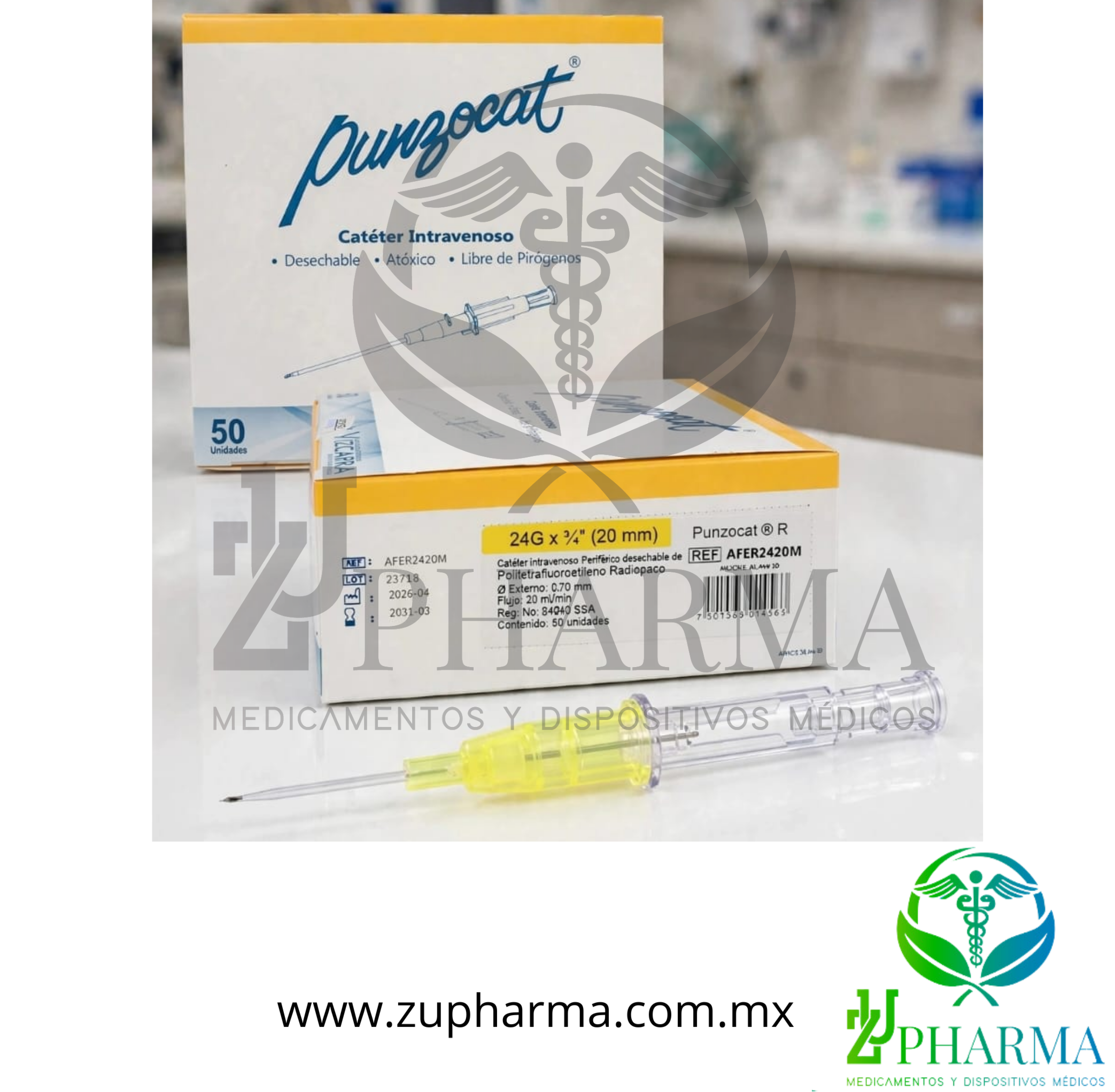 Punzocat 24G x 20 mm (3/4") Catéter Intravenoso Periférico Radiopaco - Equipos Médicos Vizcarra