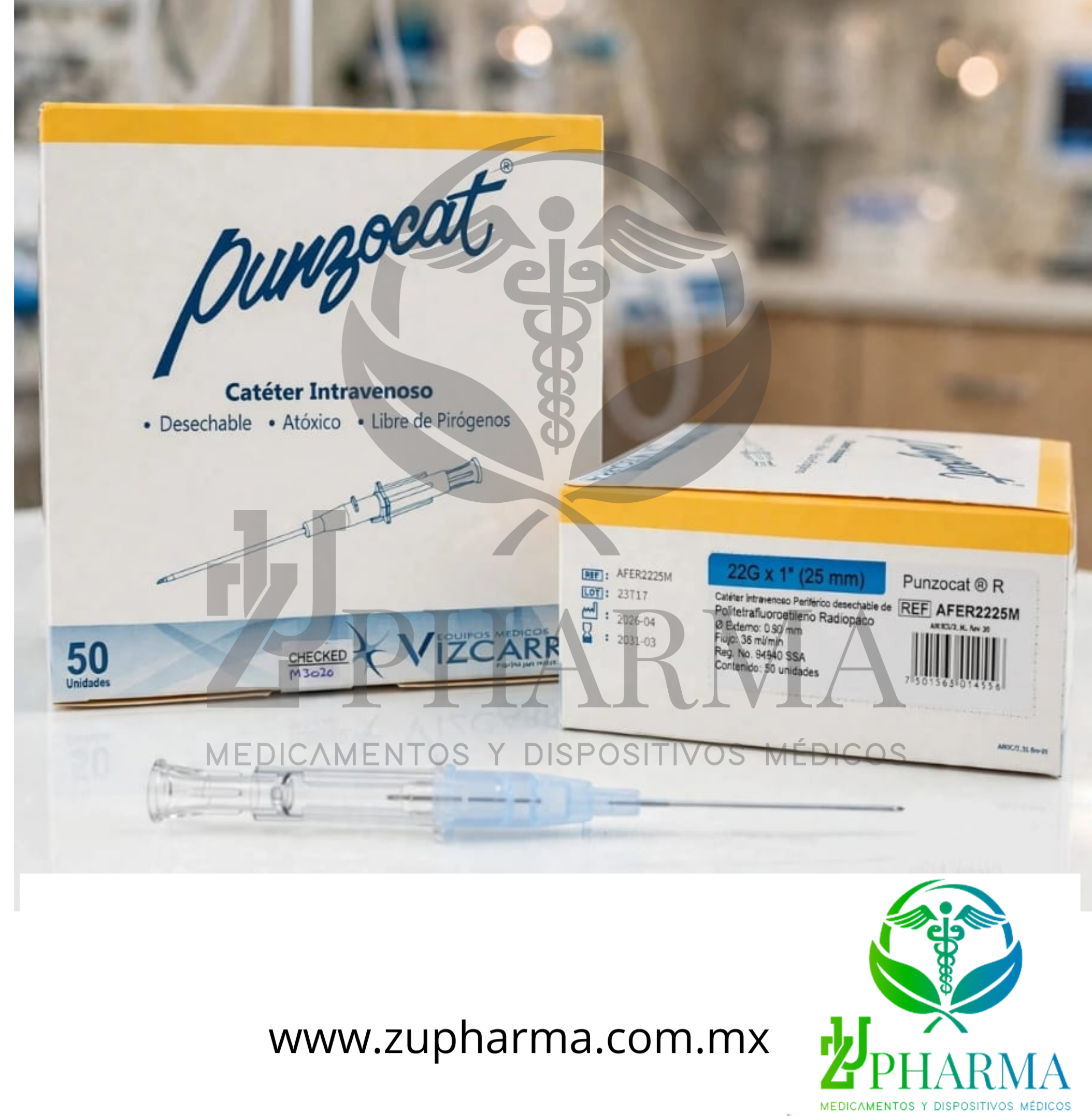 Punzocat (22G x 25 mm) Catéter Intravenoso Periférico Radiopaco - Equipos Médicos Vizcarra