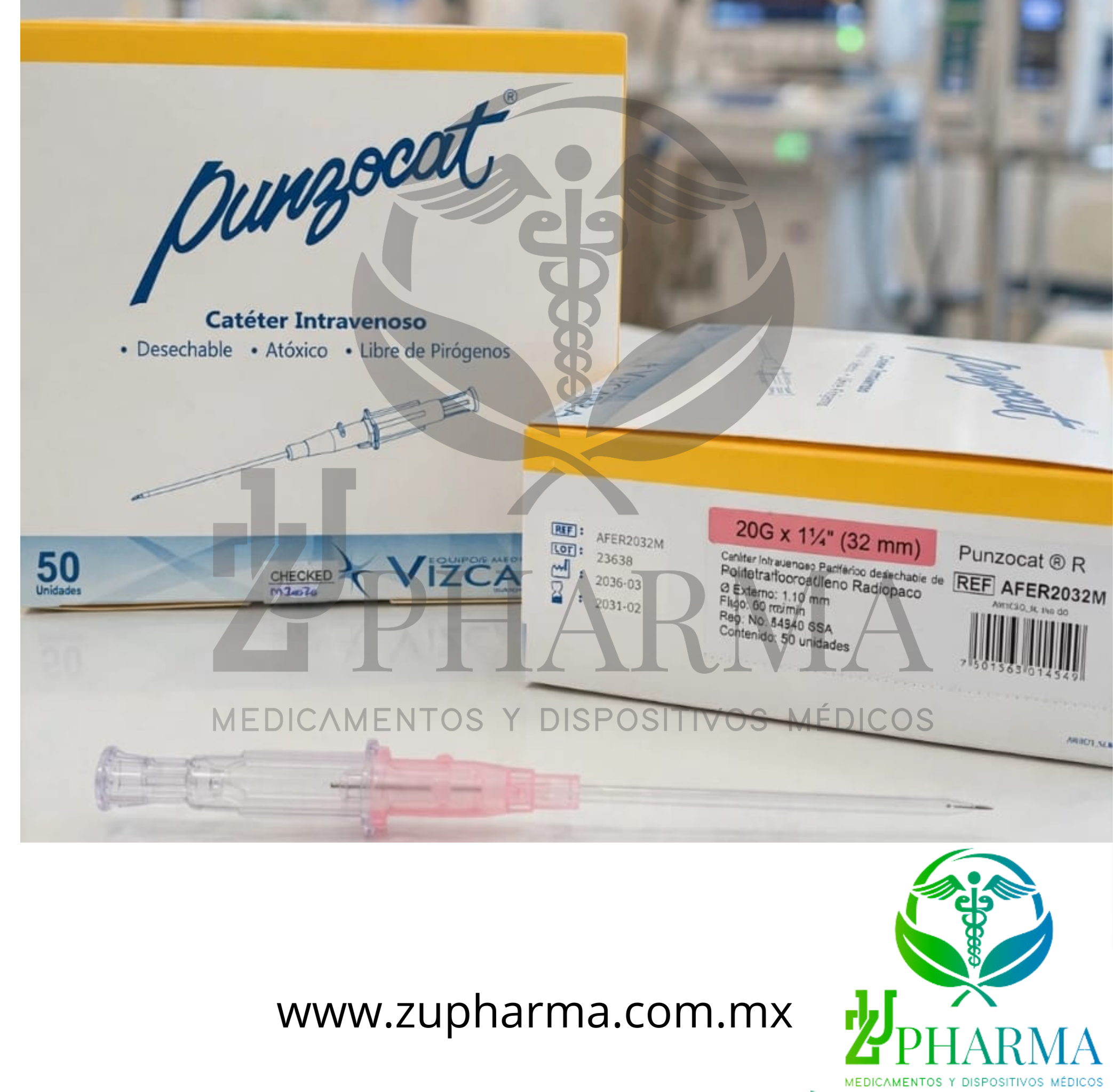 Punzocat (20G 1 1/4" x 32 mm) Catéter Intravenoso Periférico Radiopaco - Equipos Médicos Vizcarra