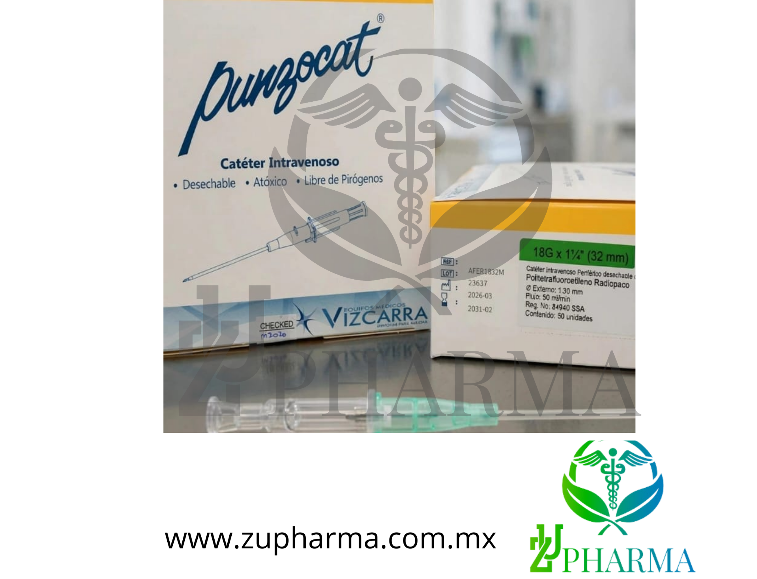 Punzocat (18G 1 1/4" x 32 mm) Catéter Intravenoso Periférico Radiopaco - Equipos Médicos Vizcarra