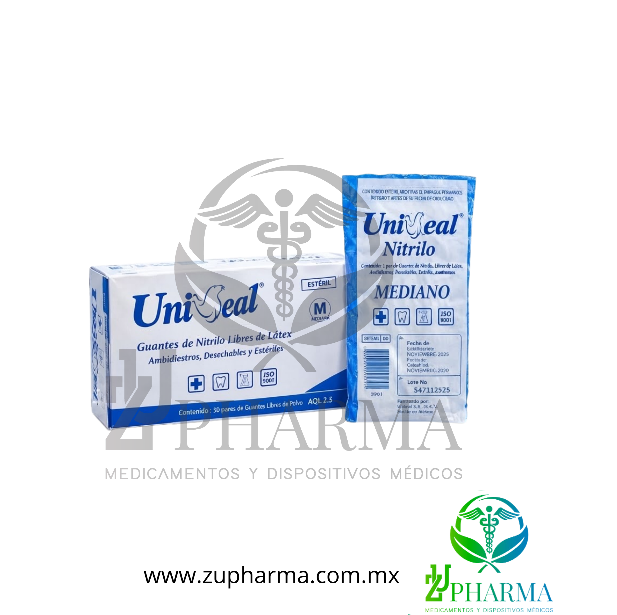 Guantes de Nitrilo Estériles Talla Mediana (M) UniSeal® – Caja con 50 Pares