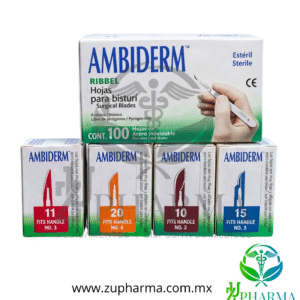 Hojas para Bisturí de Acero Inoxidable Ambiderm® Ribbel – Caja con 100 Piezas (Medidas #10, #11, #15, #20)