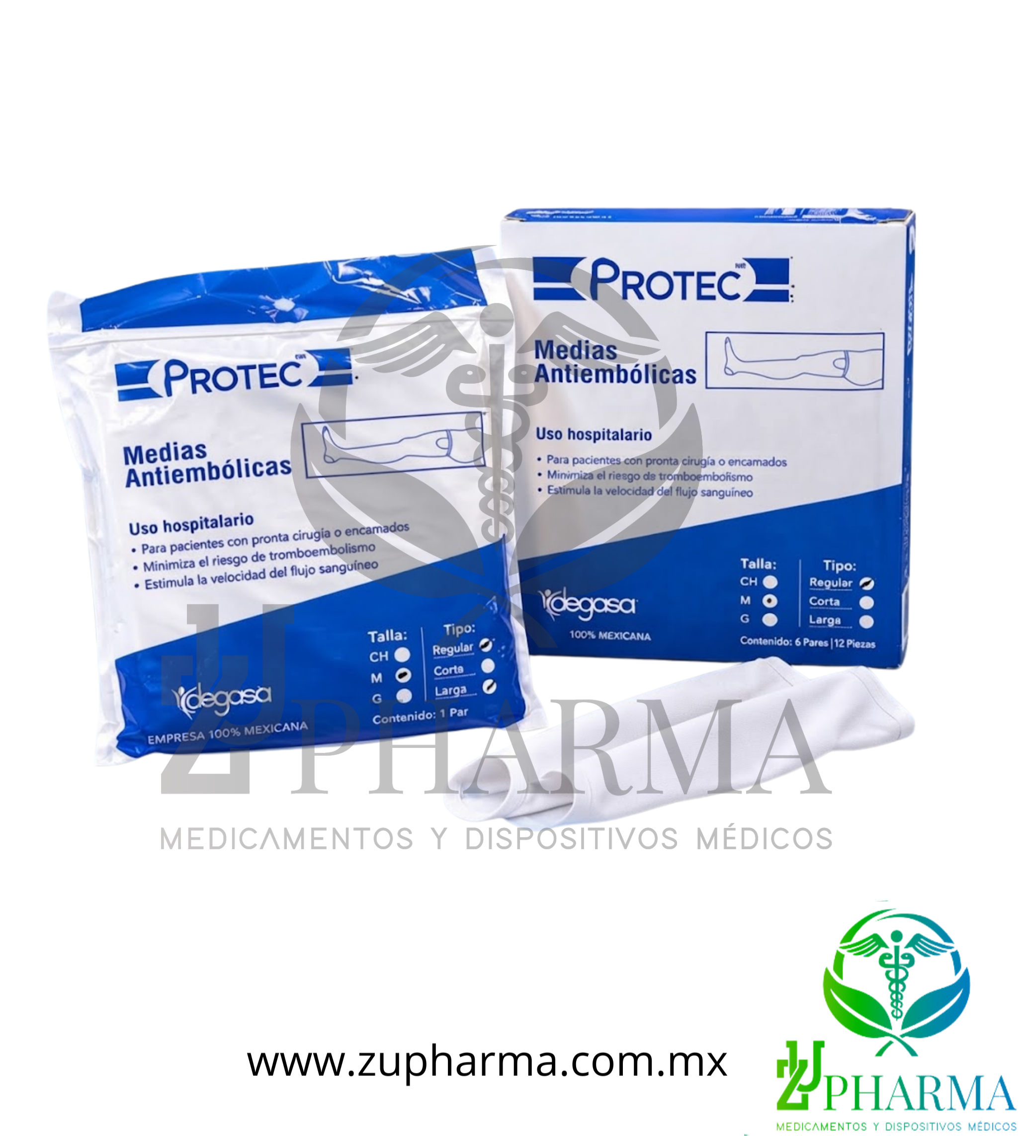 Medias Antiembólicas Protec® Degasa – Talla Mediana Regular (Presentación Par Individual y Caja con 6 Pares)