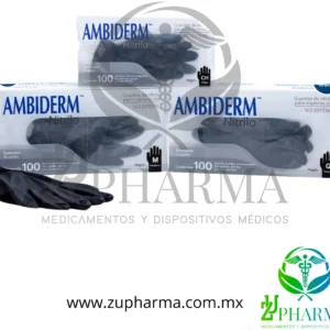 Guantes de Nitrilo Negros para Exploración Ambiderm® – Sin Polvo / Libre de Látex – Tallas Chico, Mediano y Grande (Caja con 100 Piezas)