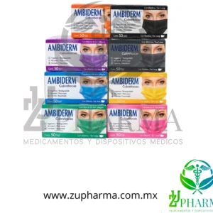 Cubrebocas de Tres Pliegos con Elástico Ambiderm® – No Estéril (Caja con 50 Piezas) en 7 Colores