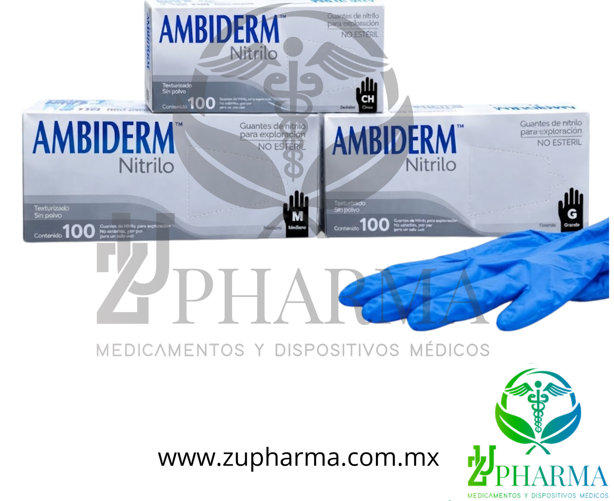 Guantes de Nitrilo Azul Ambiderm™ para Exploración (Sin Polvo, No Estéril) – Caja con 100 Piezas